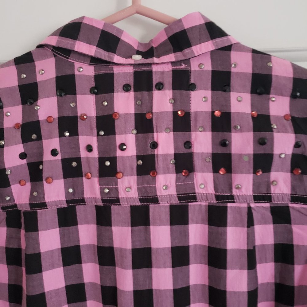 Vintage PINK VS Checkered Ruffled Rhinestones Dress Small - Picture 4 of 7